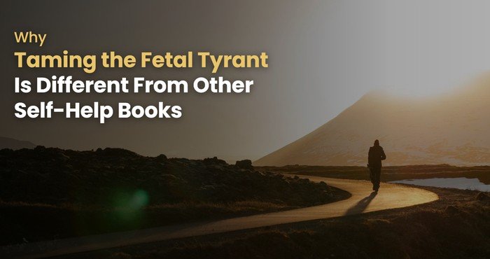 Lone figure walking a winding road at sunset, showing why Taming the Fetal Tyrant differs from self-help books.