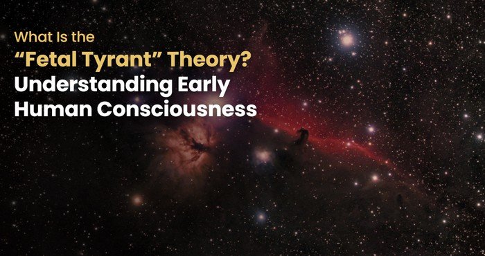 Glowing red nebula in a starry sky, illustrating the Fetal Tyrant theory of early human consciousness.