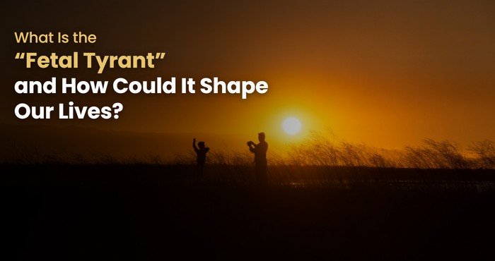 Parent and child silhouettes under a golden sunset, asking how the Fetal Tyrant could shape our lives.